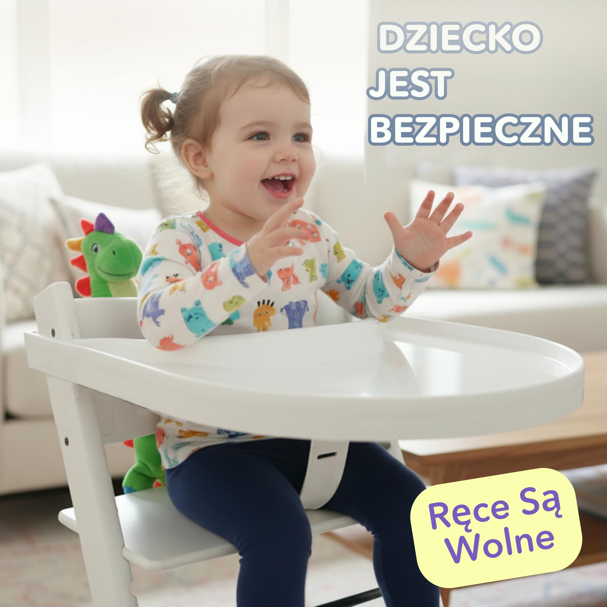 Taca do krzesełka Stokke Tripp Trapp – Biała – Bez zestawu Baby Set. Antypoślizgowa powierzchnia dla przyssawek. Zatrzask. Bez BPA