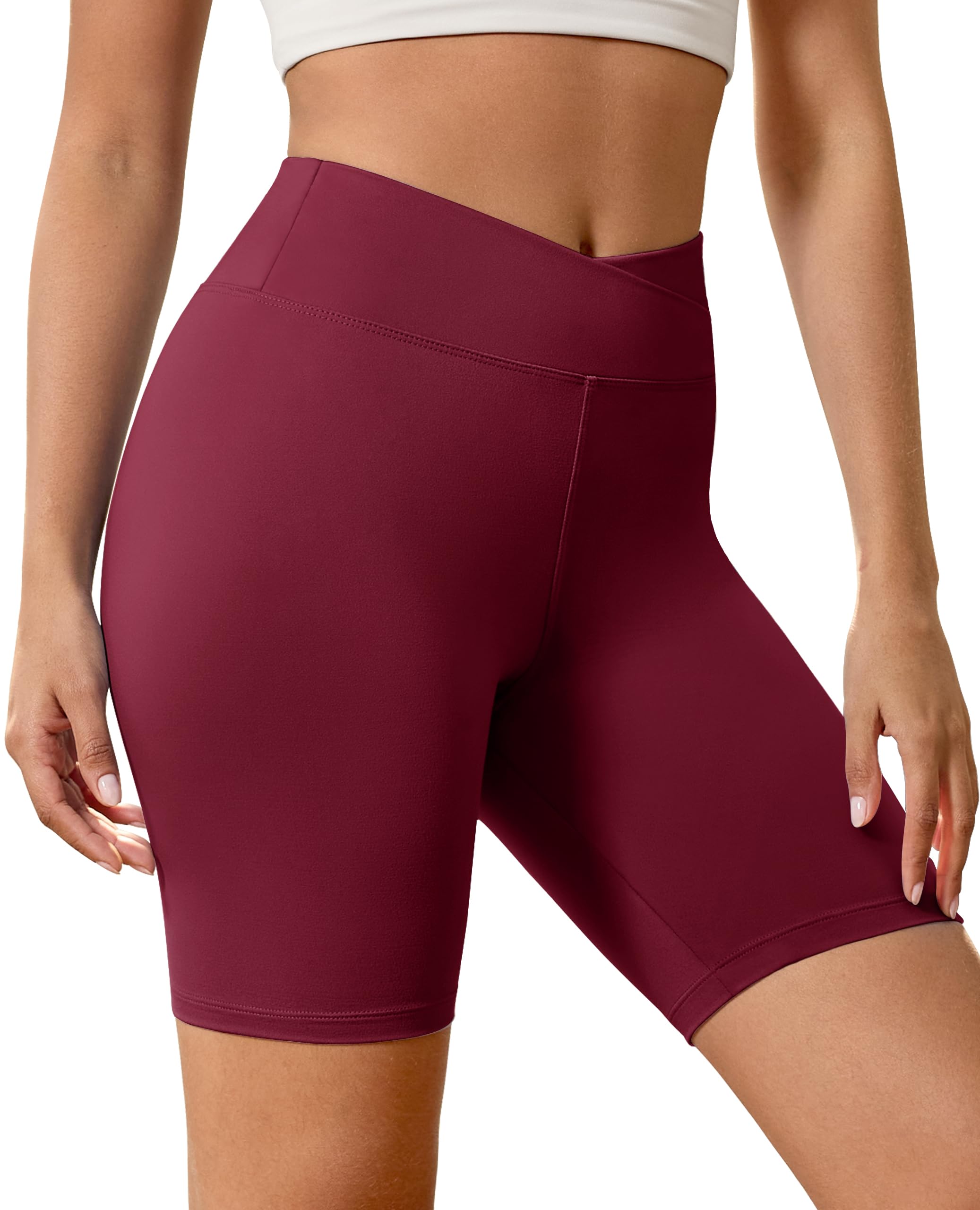 Creamlush Crossover Biker Shorts for Women 8 Inch V Neck Cross Waist Yoga Lounge Shorts Comfortable and Stretchy-image-18