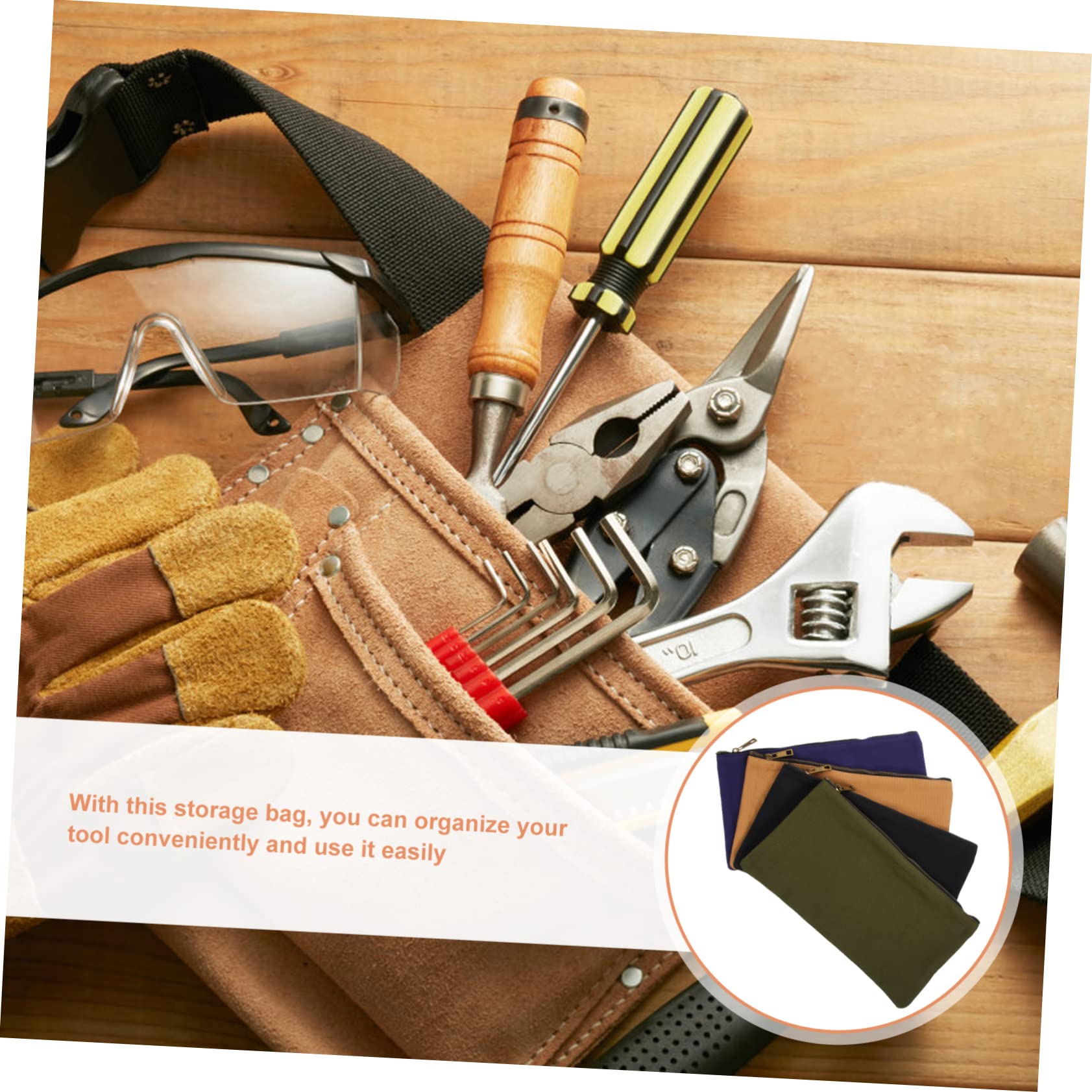 Pochette à Outils en Toile à Fermeture Éclair, 4 Pièces