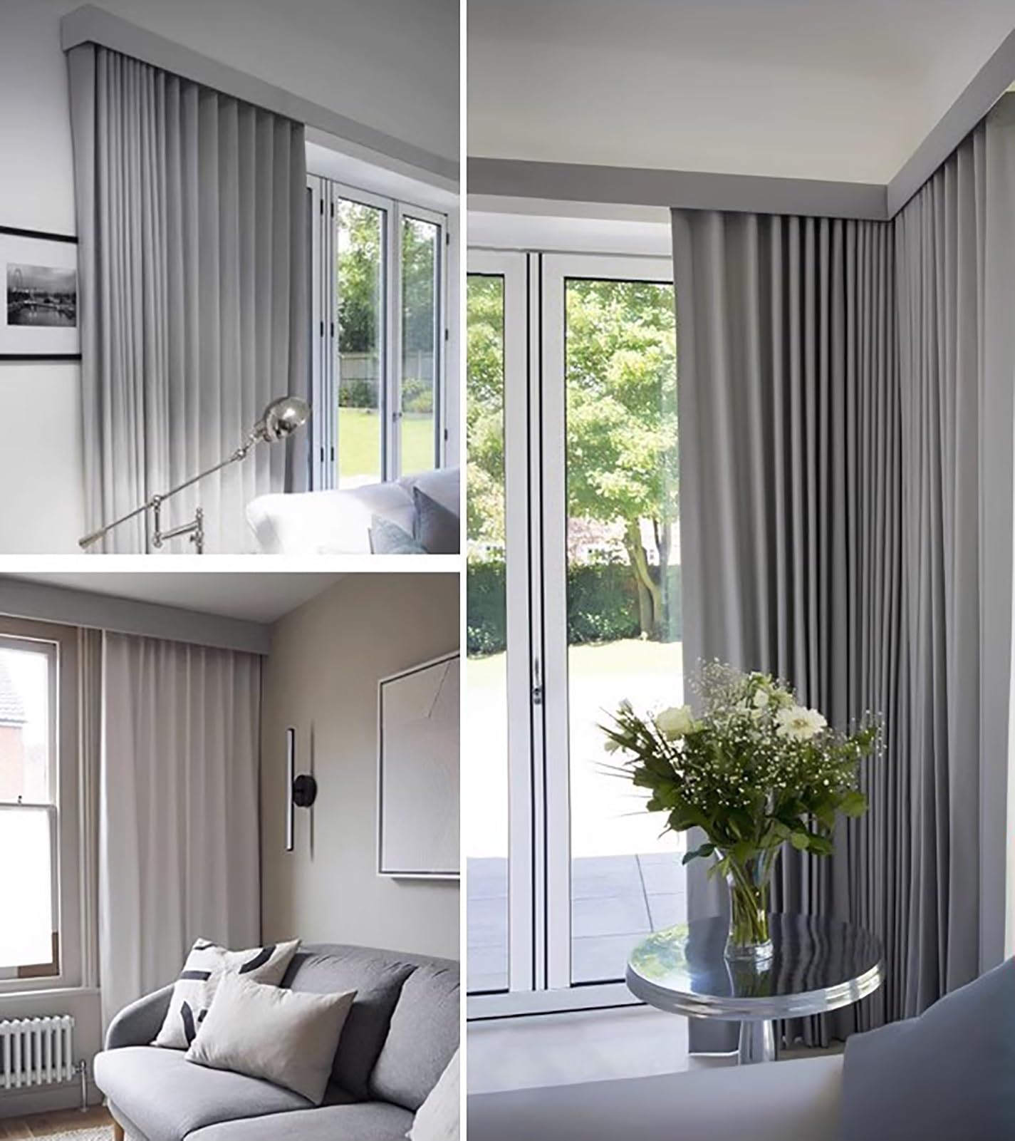 Système de rail de rideau mural pour baie vitrée - Panneau de cantonnière avec une seule voie décorative pour chambre à coucher - Tringles à rideaux robustes pour décoration d'intérieur élégante