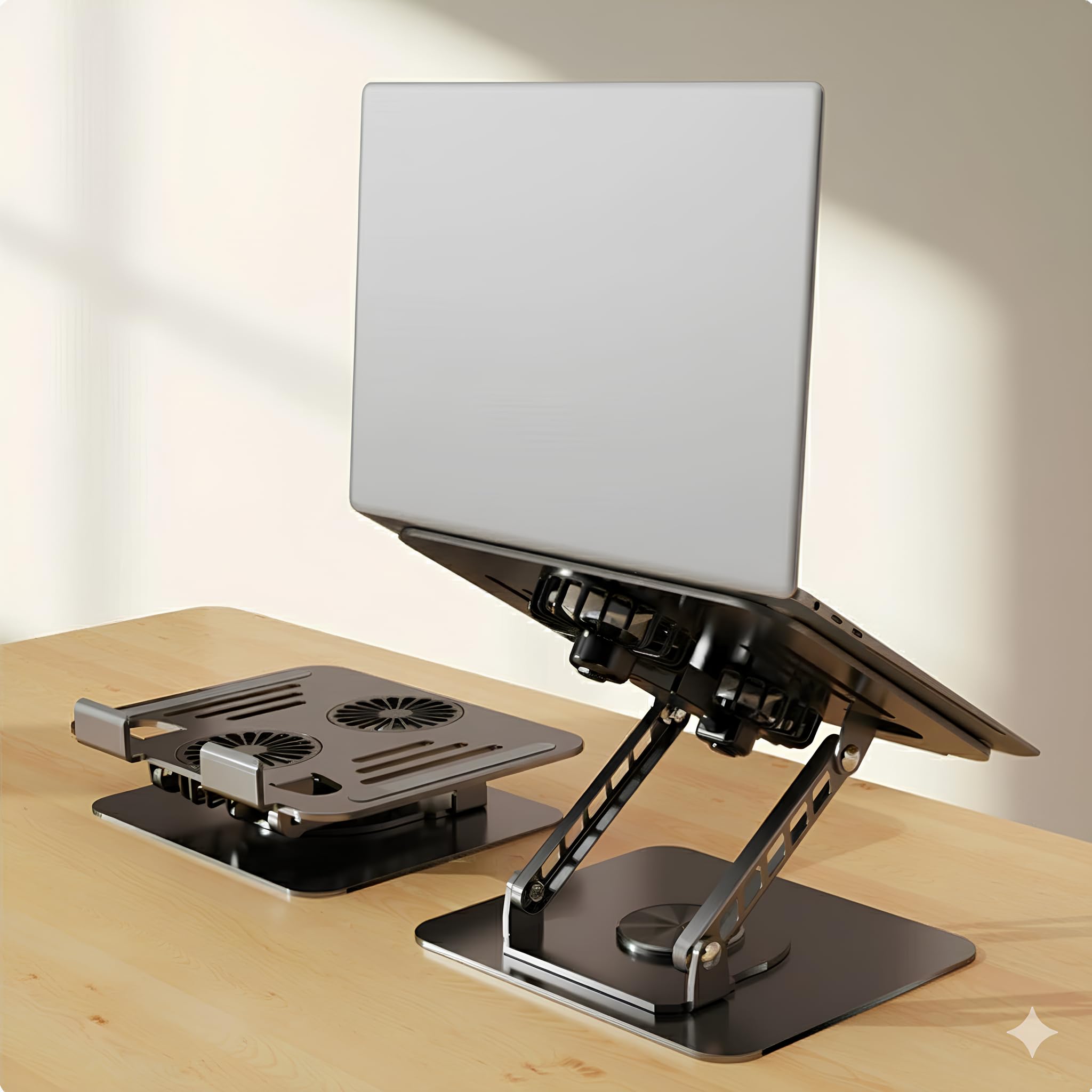 Supporto di raffreddamento per computer portatile con ventola di raffreddamento turbo, altezza e angolo regolabili a 180°, base girevole a 360°, supporto ergonomico pieghevole per notebook compatibile