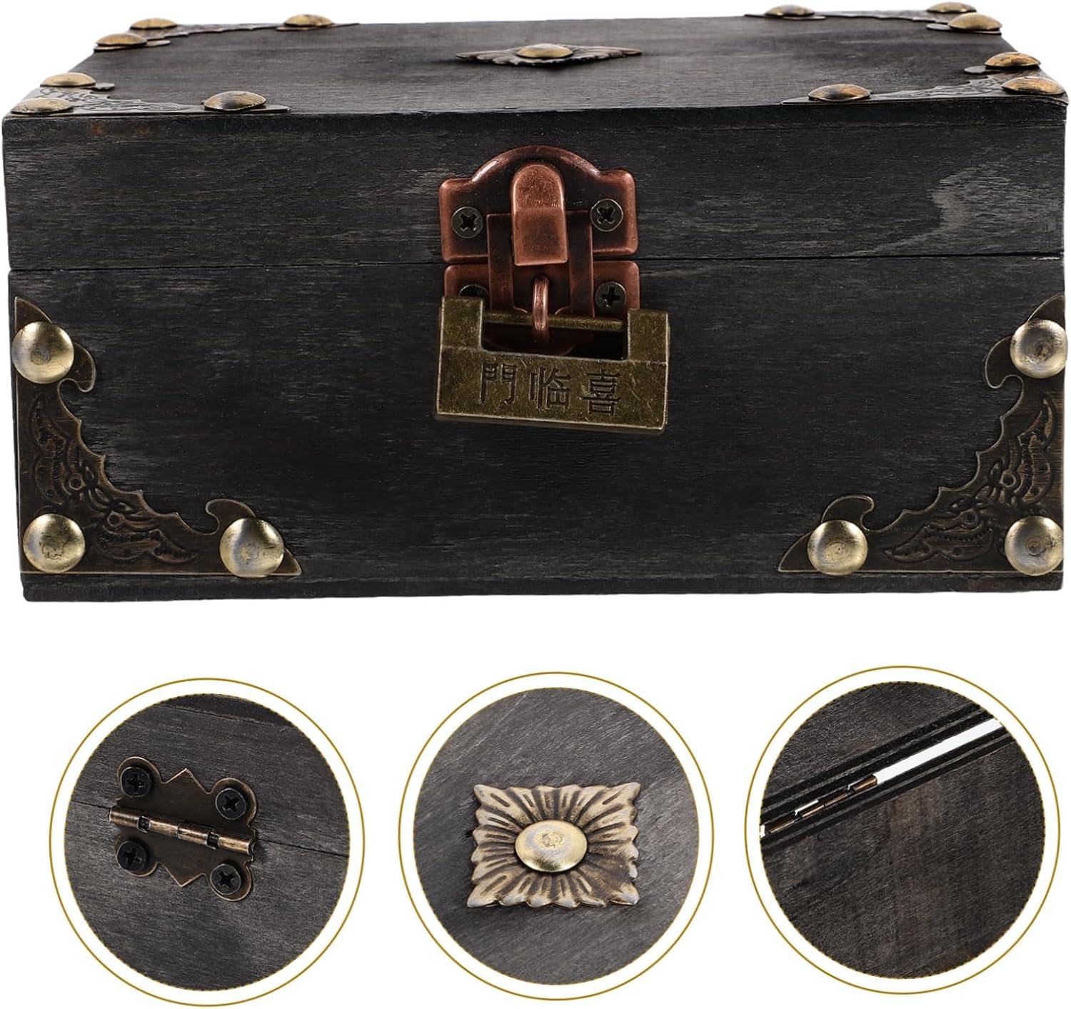 Antique Wooden Treasure Chest Lock Vintage Style Jewelry Storage Box Wood Storage Chest for Home Decor and Organizing Accessories