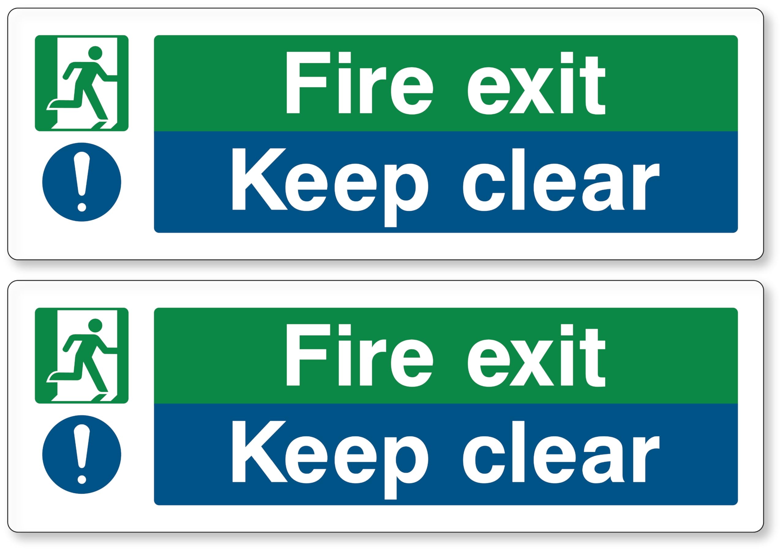 PrintR Fire Exit Keep Clear Sign, 300 x 100 mm, Self Adhesive Rigid Plastic, 2 Pack