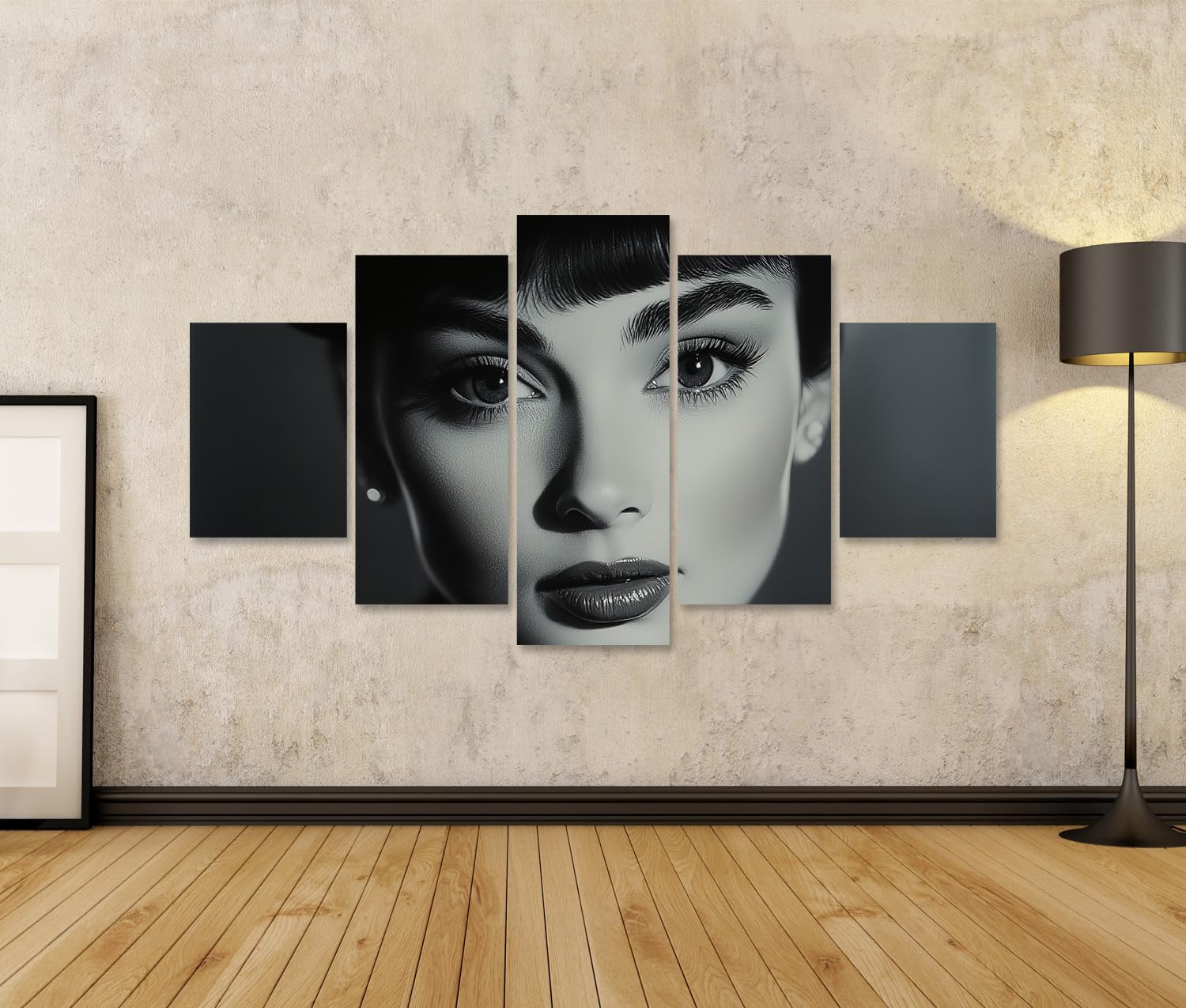 islandburner Prime Quadro su tela Audrey Hepburn - Ritratto SW, occhi e labbra espressivi - per gli appassionati di film vintage