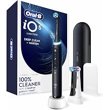 Oral-B Rechargeable Electric Toothbrush, iO5 Limited Deep Clean &amp; Whiten, 5 Cleaning Modes, Visual Pressure Sensor to Protect Gums, Travel Case, 3 Brush Heads, Black