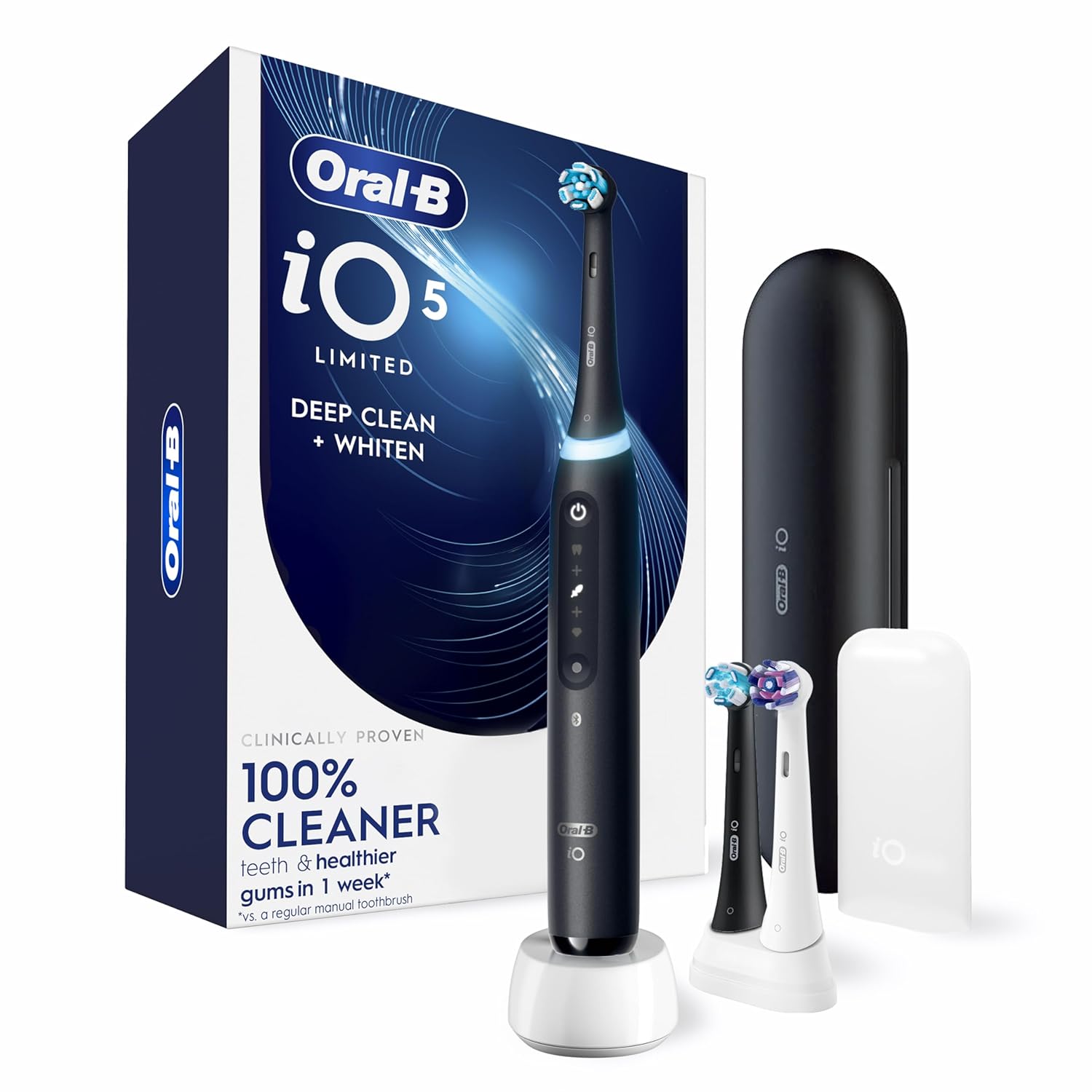 Oral-B iO5 Electric Toothbrush Black - Deep Clean & Whiten, 5 Modes, AI App Coaching, Pressure Sensor, Travel Case