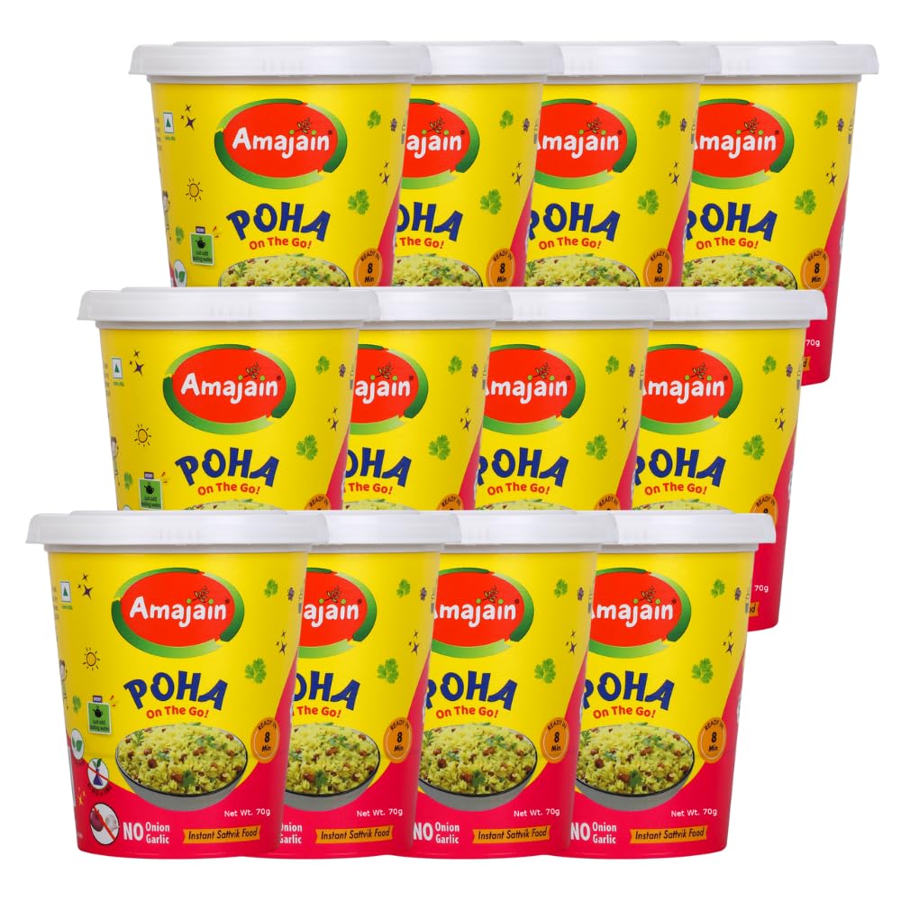 Amajain Instant Sattvik Healthy Poha, Ready-to-Eat, No Added Preservatives, No Added Flavours, Jain-Friendly, 70g (Pack of 12) (B0BNLCN3ZV) Amazon Price History, Amazon Price Tracker