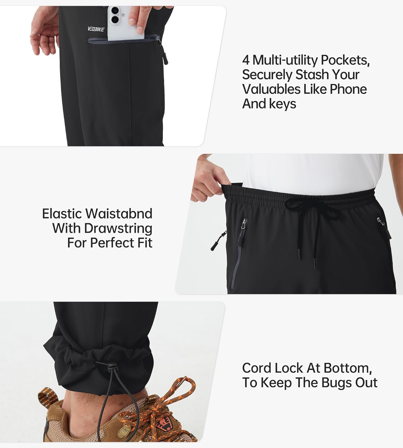 Mens Stretch Hiking Pants Cargo Quick Dry Lightweight Water Resistant Outdoor Fishing Pants Adjustable Bottom Pockets - Image 4