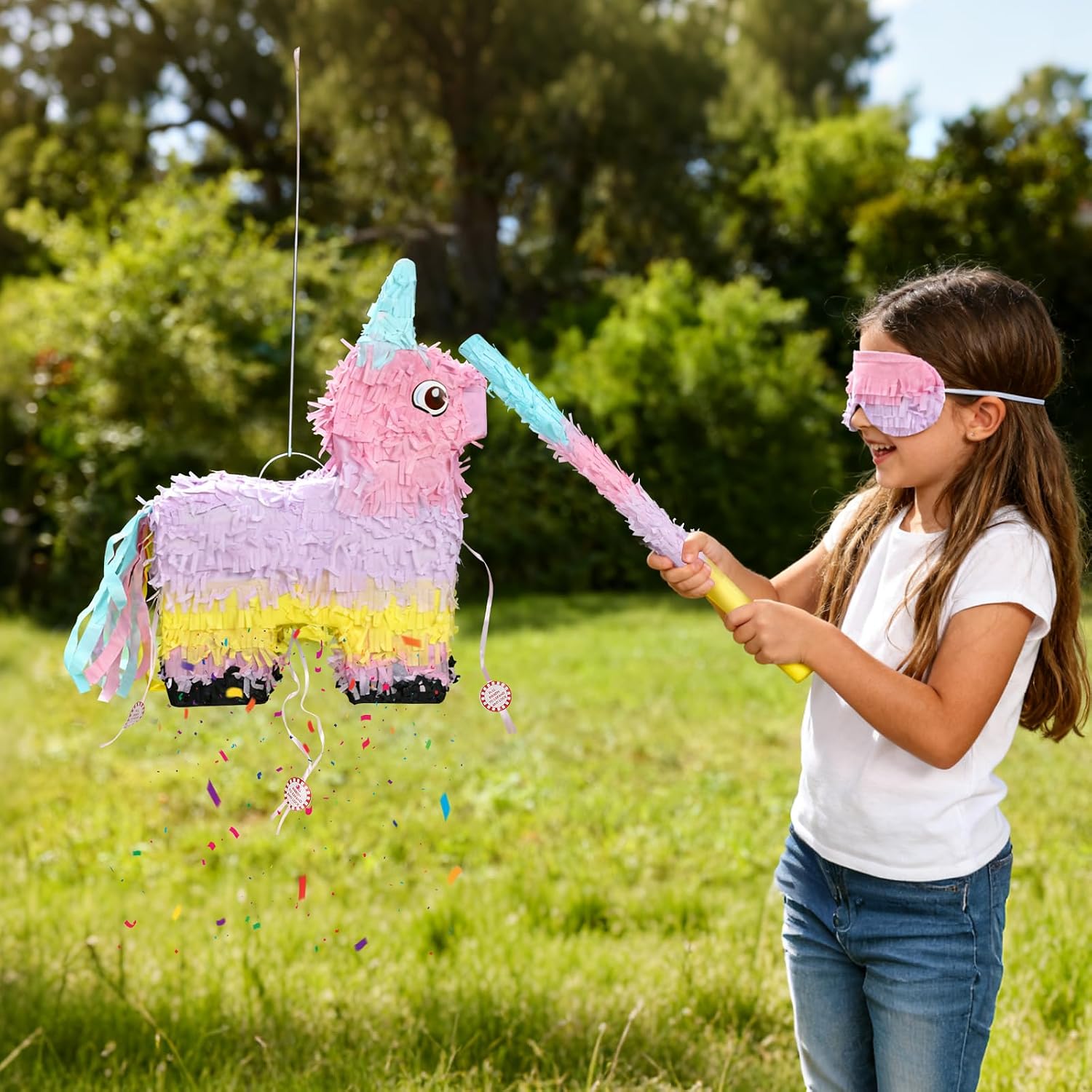 Piñata Set for Kids Party - Full Party Game Kit with Hitting Stick, Blindfold & Confetti Filler, Perfect for Birthday Party Decorations for Boys and Girls - Pop Pop Pinata, Macaron colors...