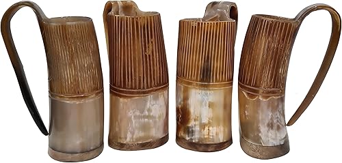 Auténtica jarra vikinga tallada a mano con grabado, caja fuerte para alimentos, cerveza, bocina, juego de 4 Auténtica jarra vikinga tallada a mano con grabado, caja fuerte para alimentos, cerveza, bocina, juego de 4