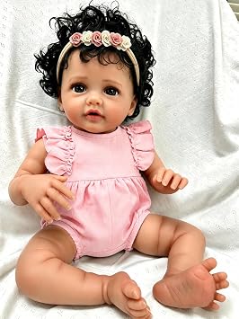SCOM 18 Inch Reborn Baby Doll Black Girl - Realistic African American Baby Dolls, Real Life Hispanic Dolls with Soft Weighted Body, Dark Brown Skin Real Baby Reborn Gift Toy for 3+ Years Old Kids
