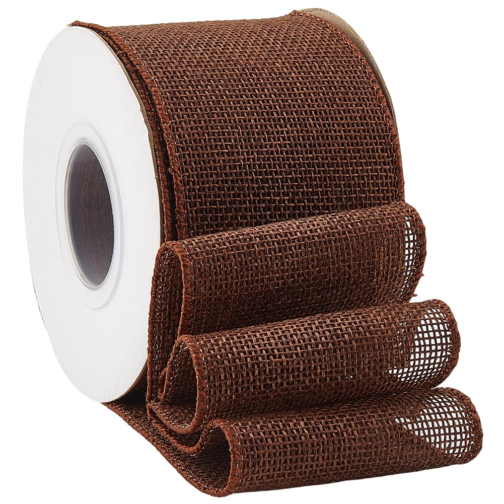 CABODYALS 9.1M 65mm Dark Brown Burlap Wired Edge Ribbon Natural Soild Wire Rustic Fabric Vintage Wide Hessian Ribbons Bulk with Spool for Sewing Making Craft Wreath Gift Wrapping Diy Home Party Decor