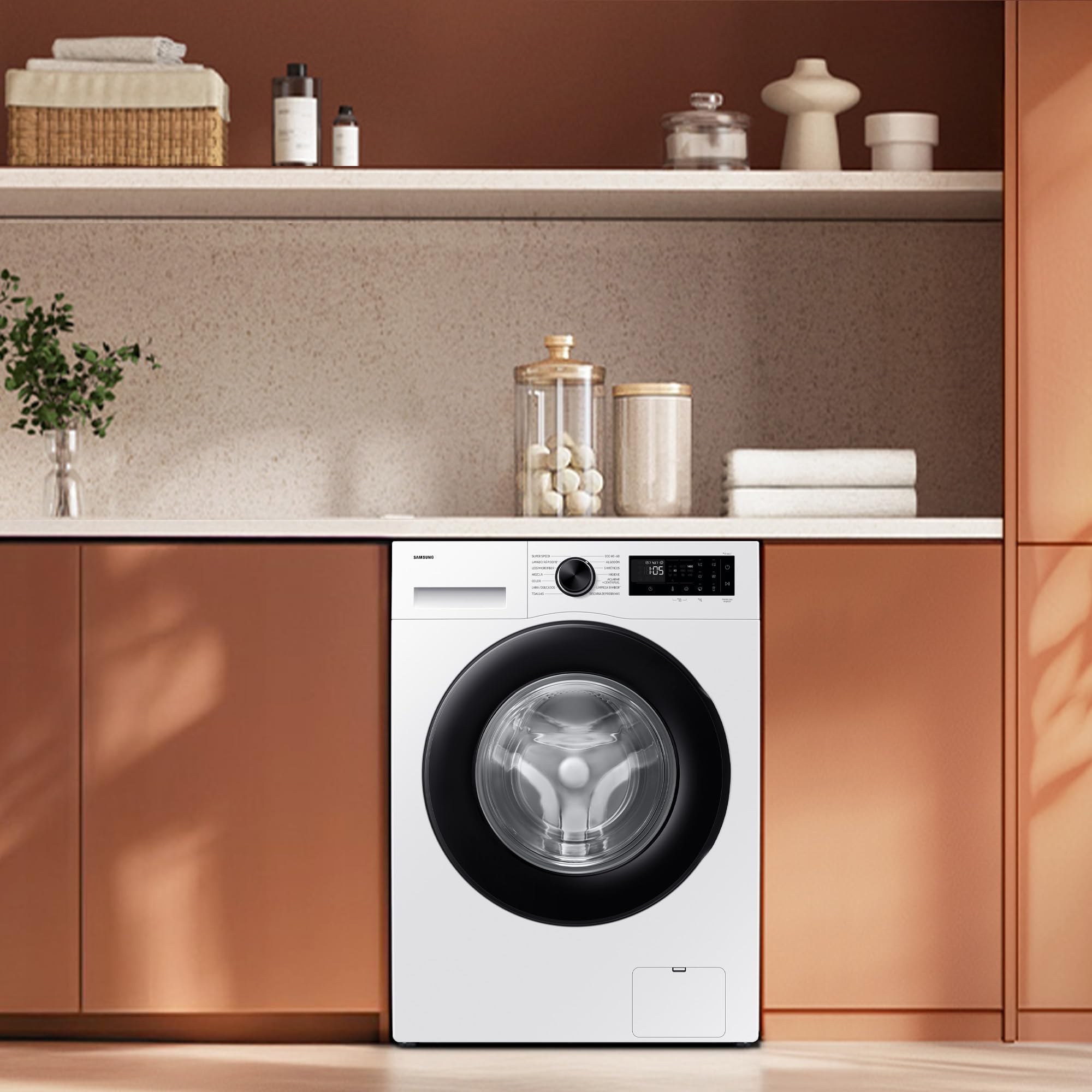 Samsung WW90DG5G34AEEG Waschmaschine WW5100D SLIM 9 kg 48 cm tief Dampfprogramm AI Energy Mode Ecobubble WiFi Mikroplastik-Programm AI Wash SuperSpeed 39 Min. Weiß