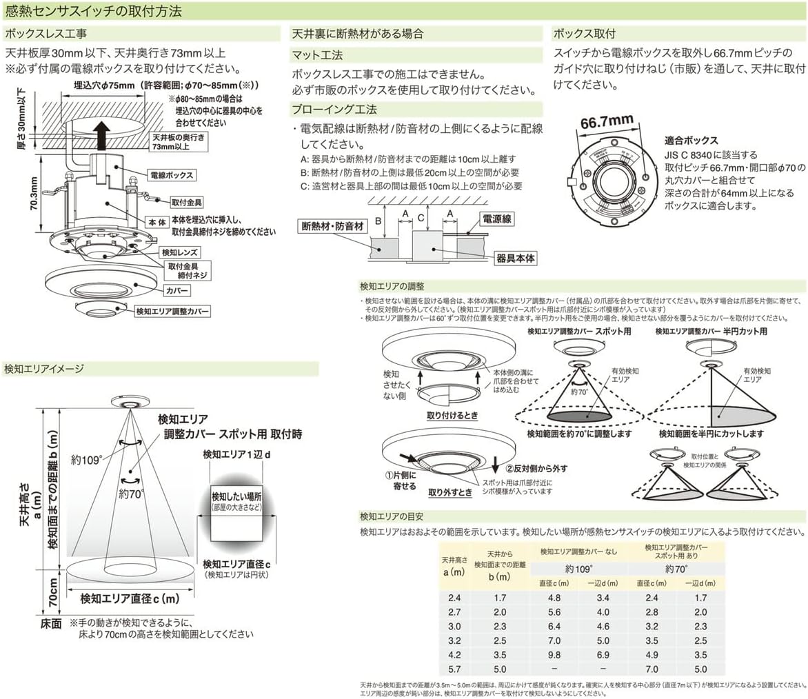 神保電器 埋込感熱センサスイッチ 天井用 広角検知形 子器 埋込穴&phi;75mm HSTW-2