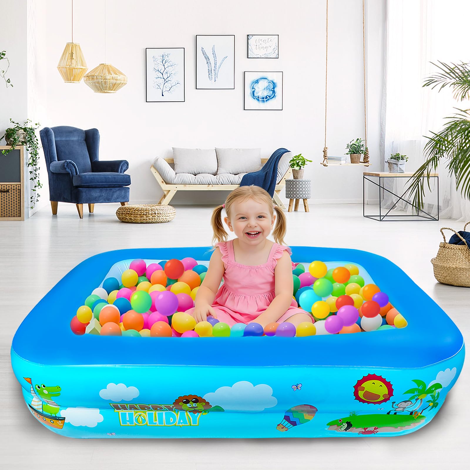 Piscina Gonfiabile Bambini Rettangolare, 120 cm Piscina per Bambini in PVC, Piscina Gonfiabile Rettangolare, Piscine Rettangolari Gonfiabili per Interni ed Esterni, Portatile e Resistente
