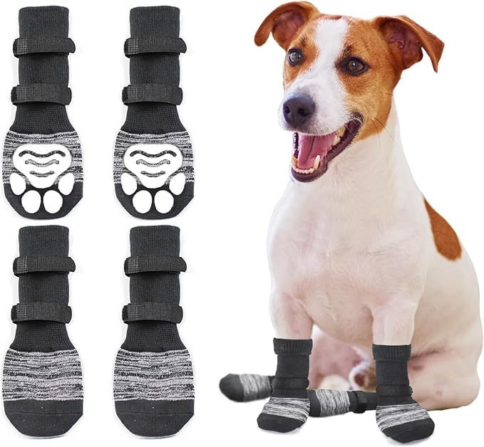 Visland 4Pcs Dog Socks Non Slip With Straps Sole Pet Grippers Paw Protectors Outdoor Waterproof Boots Breathable Sock Small Medium Dogs Cats