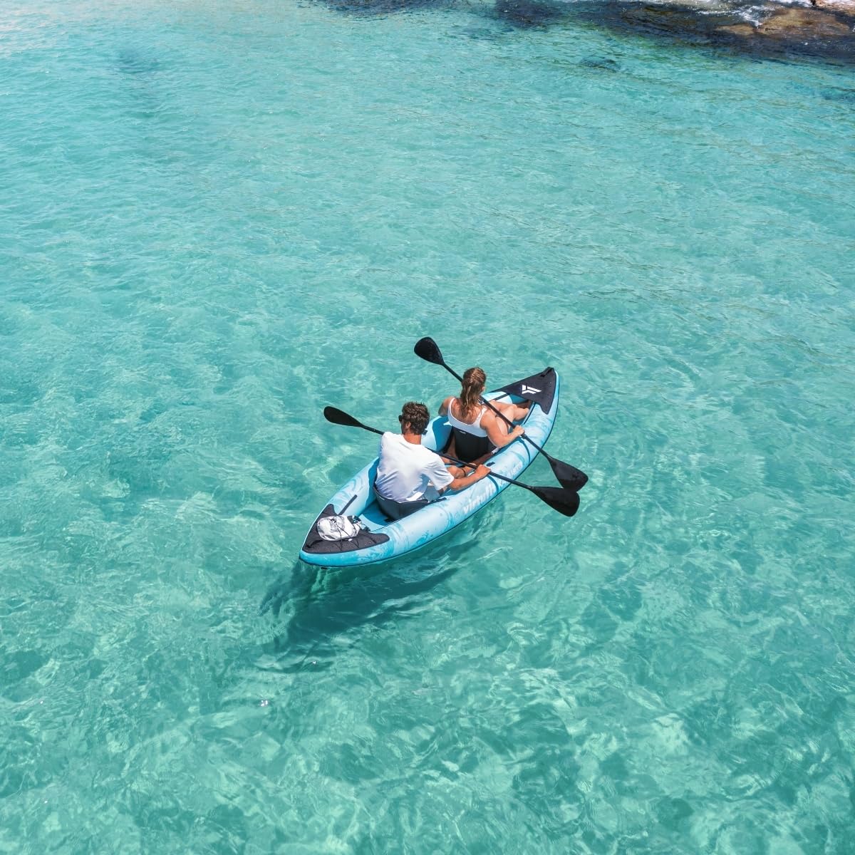 VirtuFit Kayak inflable 335 – 2 personas + opción para 3er asiento – Incluye 2 asientos de kayak, bolsa de transporte y 2 aletas – para mar, río y lago – Construcción estable – 335 cm – Turquesa