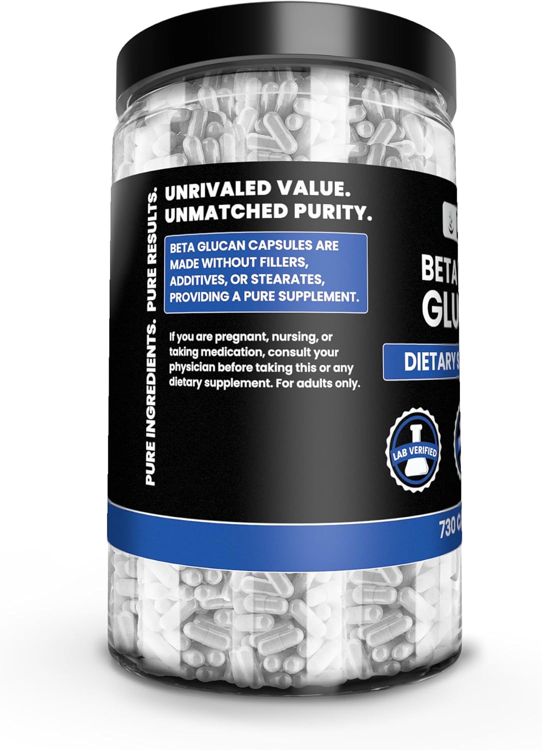 Pure Original Ingredients Beta Glucan 1,3/1,6, (730 Count) No Magnesium Or Rice Fillers, Always Pure