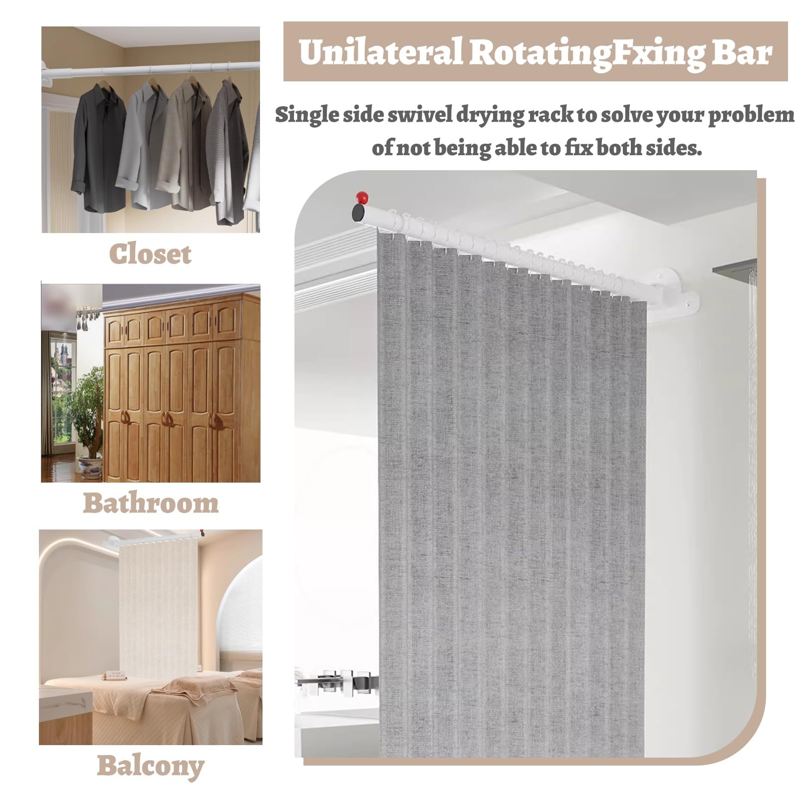 Kledingstang Schuine Wand Kledingroede voor Badkamerhoek, Hoek Gordijnroede Beugel voor Erker, Instelbare Lengte Steunpaal, Kleding Privacy Buisrail(Silver,75-115cm(29-45