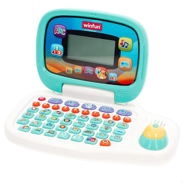 winfun Portátil Bilingüe con Teclado de Colores, Pantalla Luminosa y Ratón, 30 Actividades