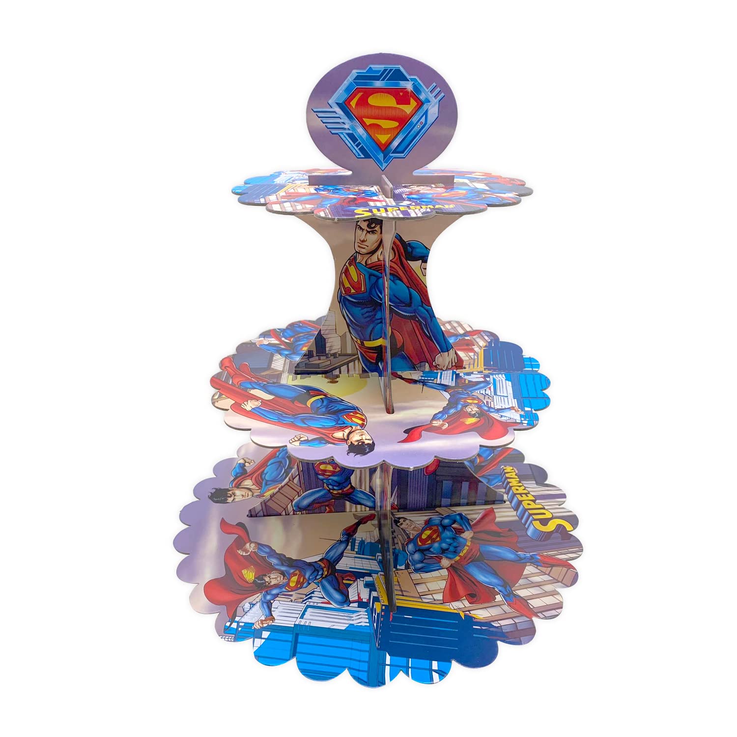 Aex Cardboard Cupcake Stand – 3 Tier Dessert Display For Muffins, Pastries, And Treats – Lightweight & Reusable, Superman