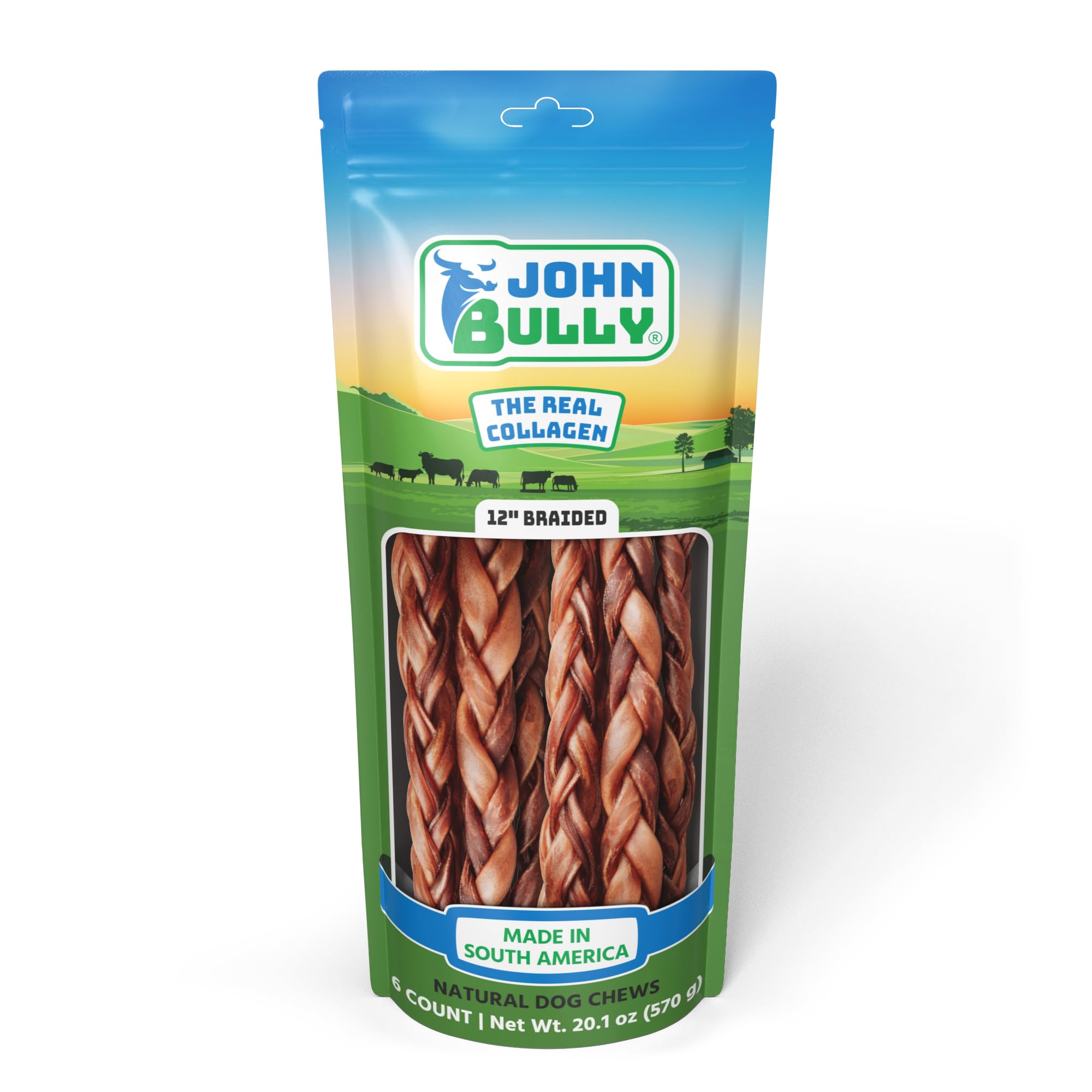 john bully Colágeno trenzado de 12 pulgadas, 6 unidades, la mejor opción para tu perro, 100% natural, rico en proteínas, altamente digerible, sin gluten, calidad de grado premium, sin olor, el