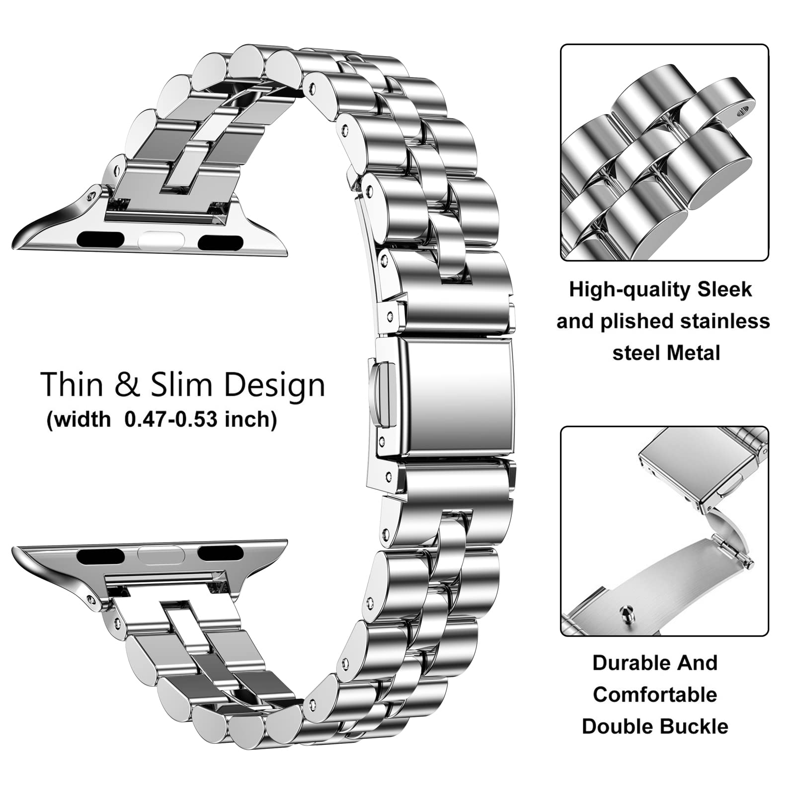 MioHHR Correas Delgada de Metal Compatible con Correa Apple Watch 40mm 38mm 41mm 42mm 44mm 45mm 46mm 49mm, Correa de Acero Inoxidable Para iWatch Series 10 9 8 7 6 5 4 3 2 1 SE Ultra 3 2 1