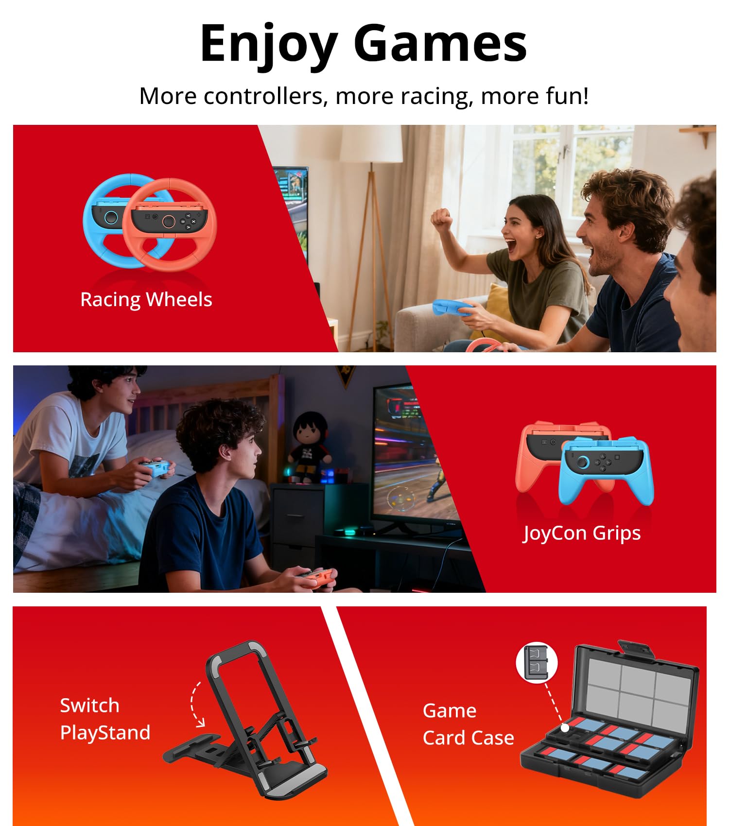 iVoler 22 in 1 Kit di Accessori per Nintendo Switch 2 - Include Custodia per Trasporto, Controller Charging Dock, Cover Protettiva, Pellicole Protettive, Volanti, Impugnature, Supporto, ecc - Nero