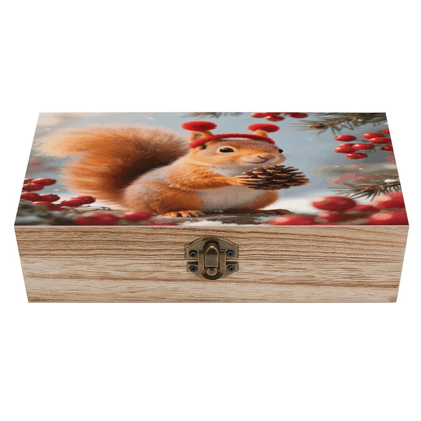 VstaDank Squirrel Wooden Storage Box Vintage Style Wooden Storage Case with A Hinged Lid Memory Treasure Boxes Decorative Jewelny Photos for Organizer 7.9 * 3.7 * 2.3 Inch