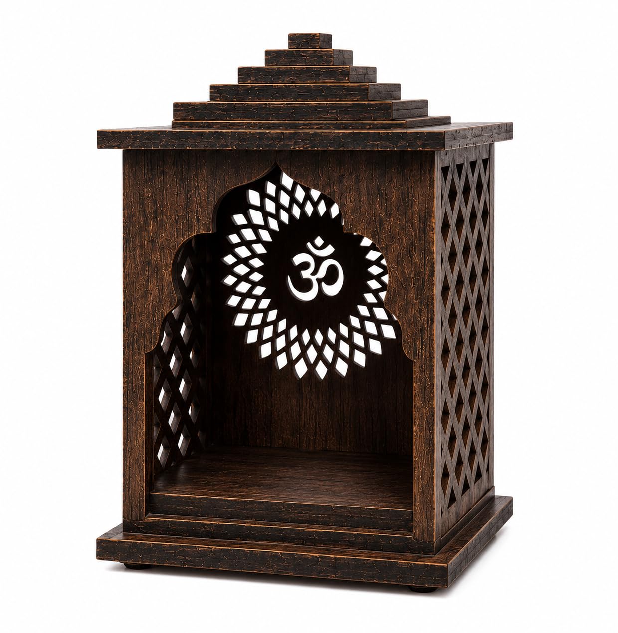 Shivay Anantam Wooden Pooja Mandir for Home, Office & Car | Handcrafted MDF Temple with Om Design | Decorative Mini Mandir for God Idol | Dark Brown Finish-image-19