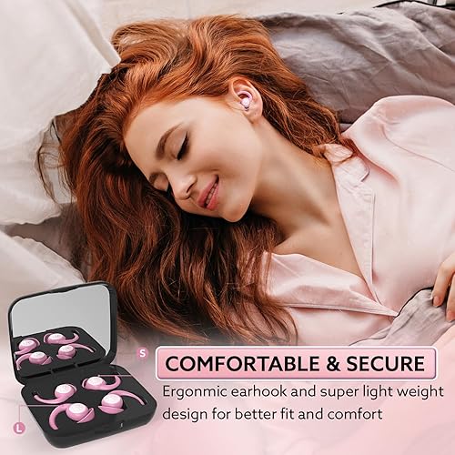 Miniatura 5 de Tapones para los oídos para dormir con cancelación de ruido, 2 pares, reutilizables, estuche de viaje con espejo, tapones para los oídos para