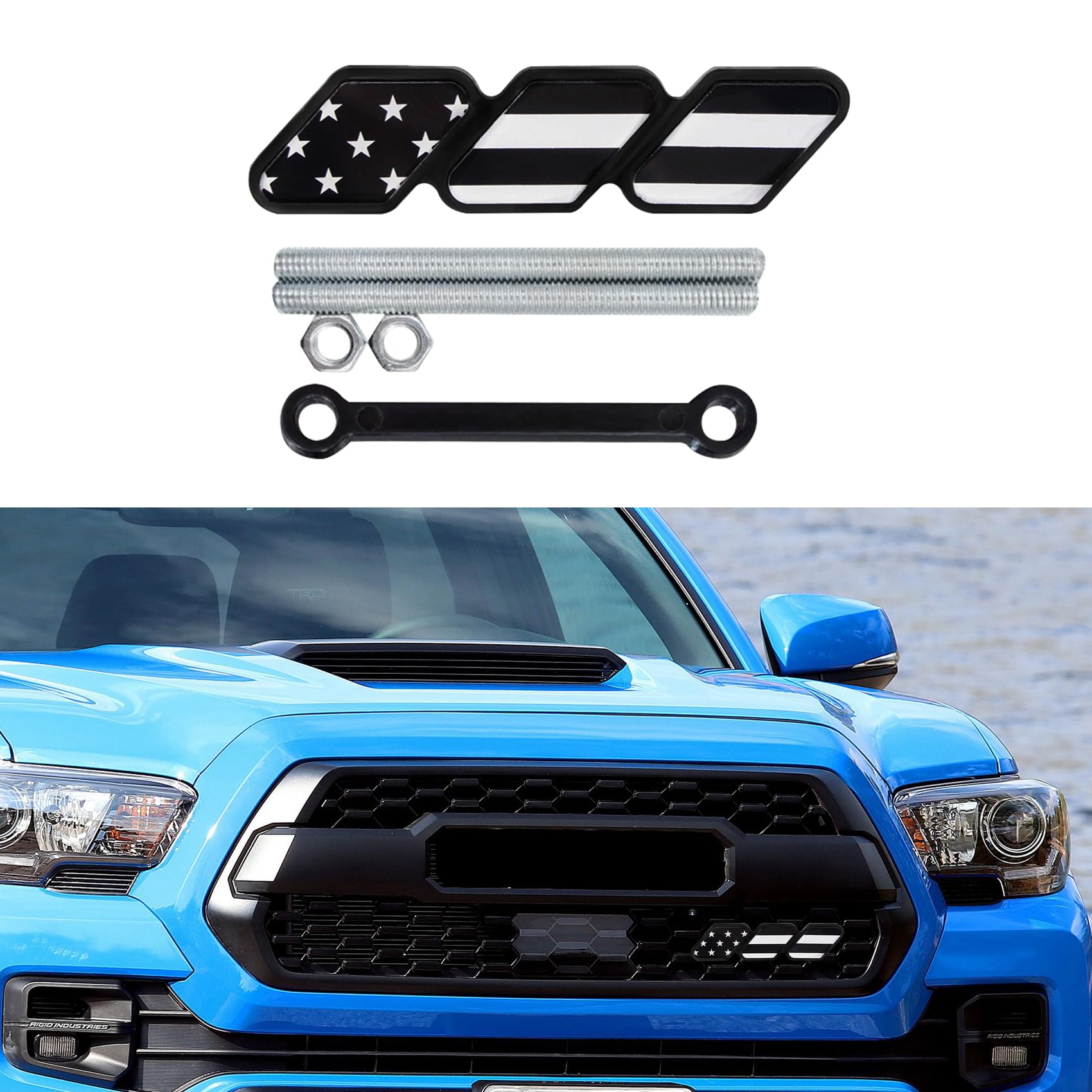 Tri-Color Grille Decor Badge, Personalized Creative Grille Insert Trims, Front Grille Decoration Compatible with 4 Runner Tacoma Tundra Highlander RAV4 Sequoia, Exterior Car Accessories