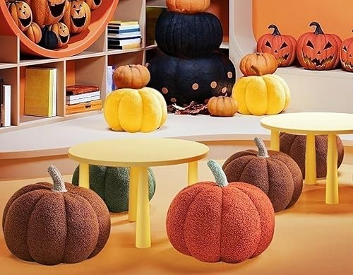 Miniatura 6 de Srutirbo Almohadas de vellón de peluche con forma de calabaza, bonito cojín en forma de 3D para Halloween o decoración del hogar (14 pulgadas,