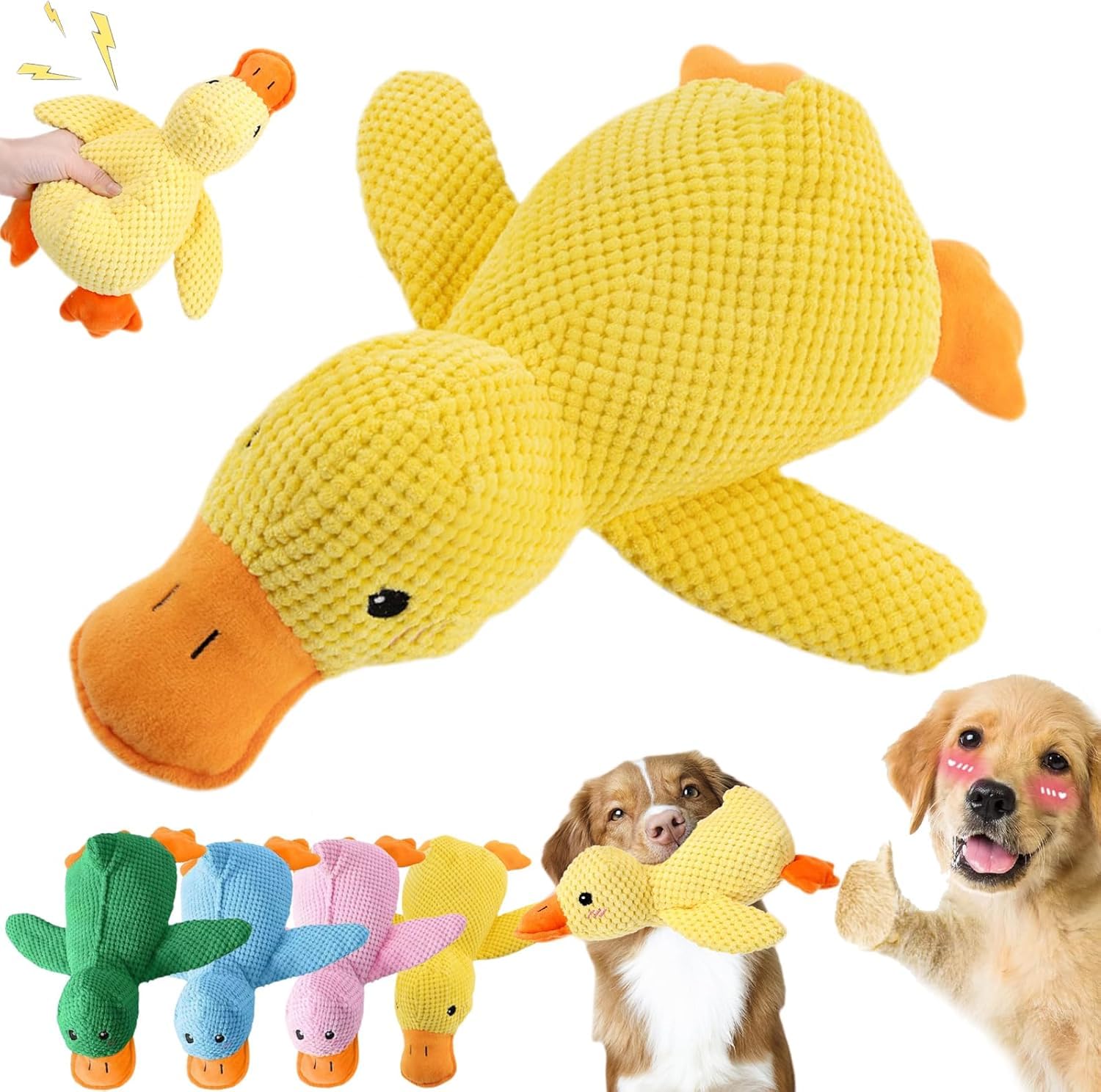 Calming Duck Toy for Dogs, Yellow Duck Dog Toy, Soft Stuffed Plush, Interactive Play, Deep Relaxation for Dog, Quacking Ducks Toys (yellow,45cm)