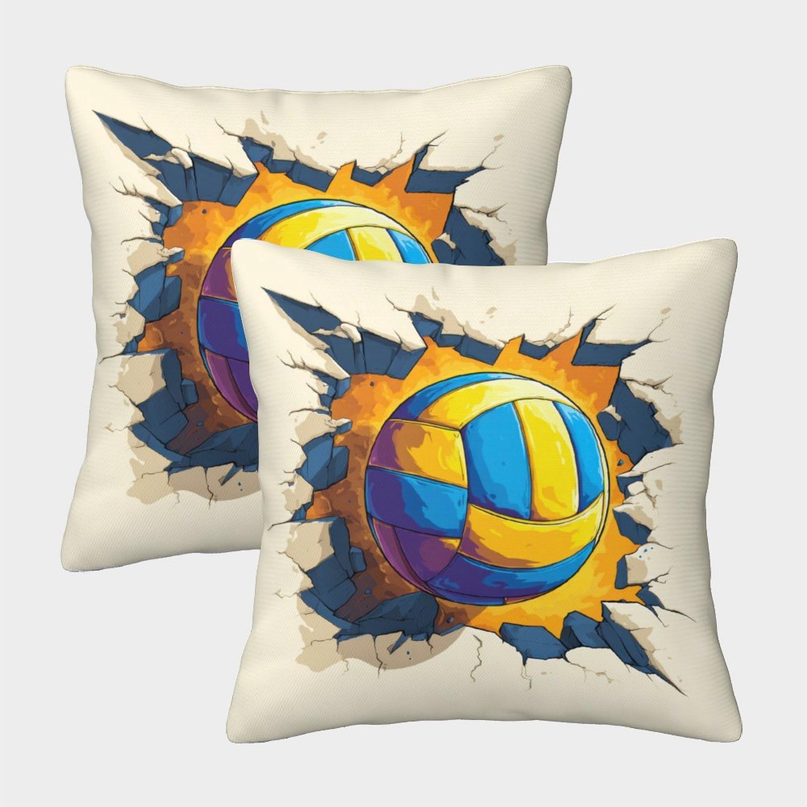 QFVANSIYO 3D Printed Volleyball Themed Pillowcase Microfiber Soft Bedroom Bedding Sports Design Pillow Cover Breathable for Teens Adults 40x40cm