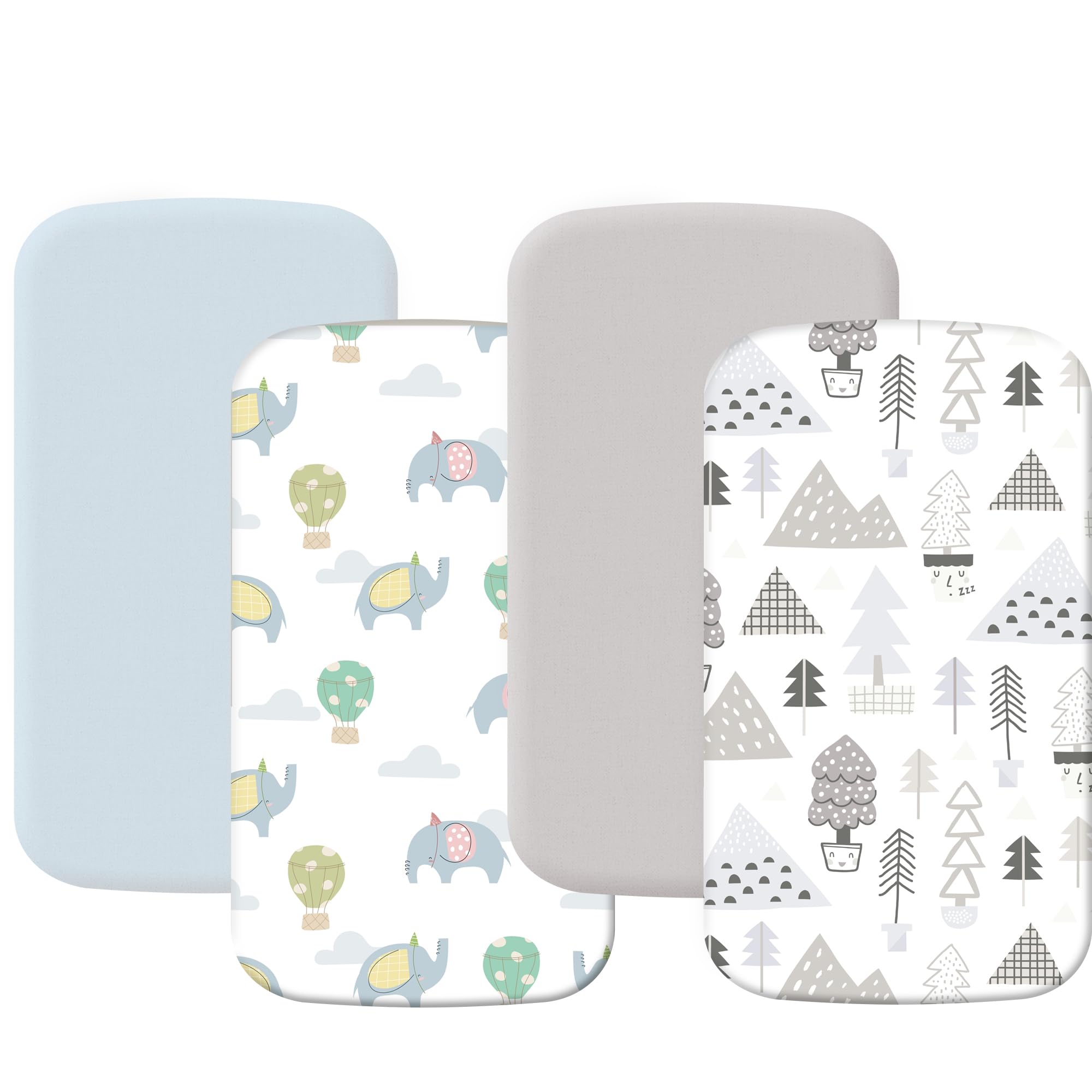 4 Pack Stretchy Bassinet Sheets 20" x 35" Compatible with Newton, Ezebaby, Angelbliss, AMKE(3 in 1) &amp; Other Large Bedside Sleeper - Soft Breathable Fitted Bassinet Sheets for Baby - Blue &amp; Grey Forest