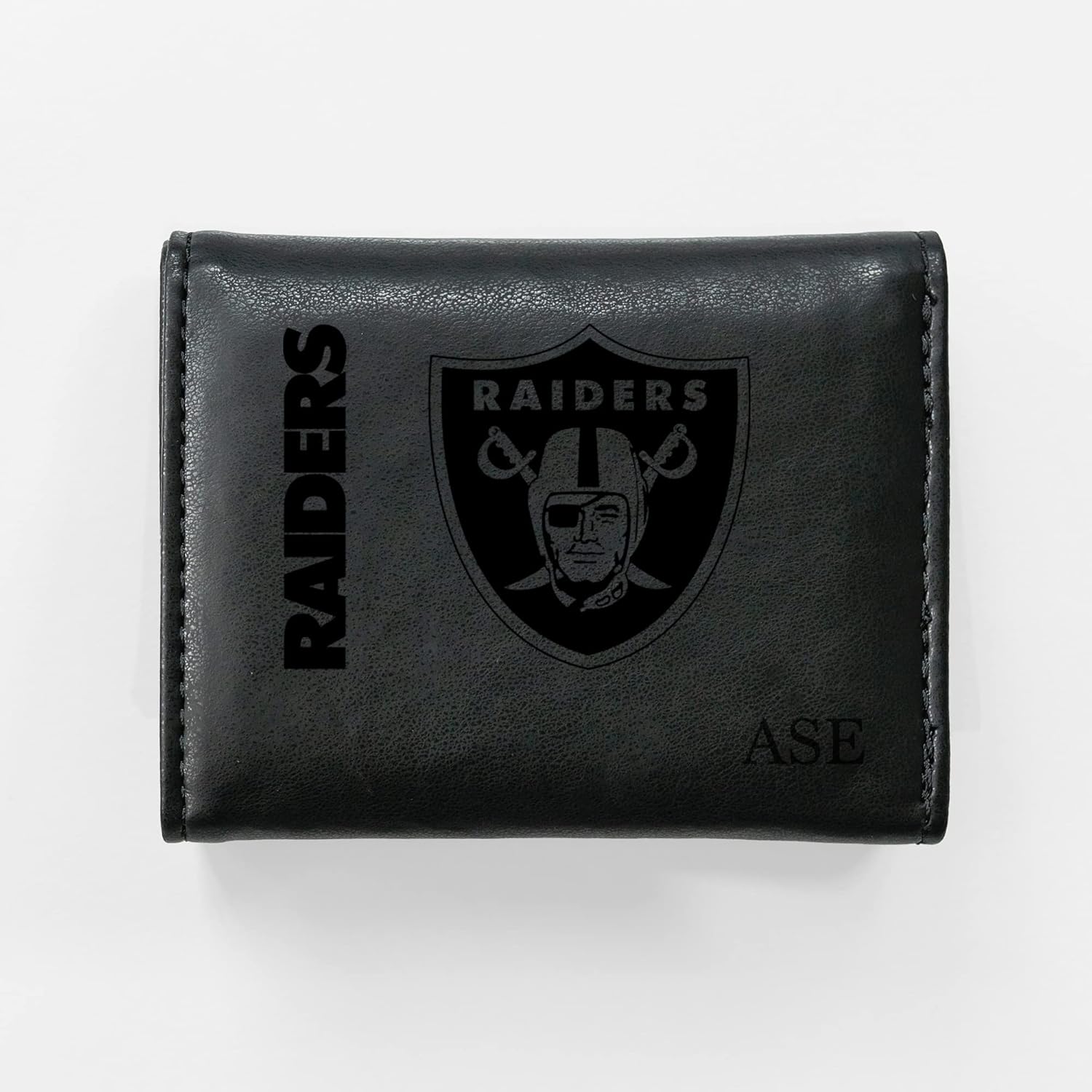 Rico Industries NFL Football Las Vegas Raiders Black Personalized-Custom Laser Engraved Faux Leather Tri-fold Wallet - Slim Wallet
