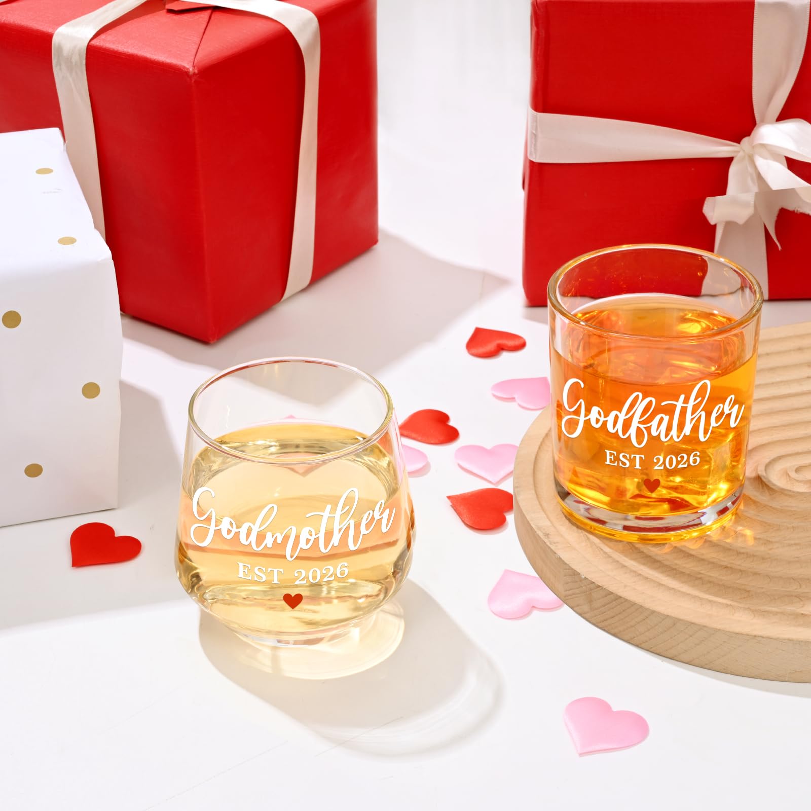 Futtumy Godparents Proposal Gift, Godfather Godmother EST 2026 Whiskey Wine Glasses for Birthday Christmas Mothers Day Fathers Day, Godmother Proposal Gift, Baptism Gifts for Godparents from Godchild