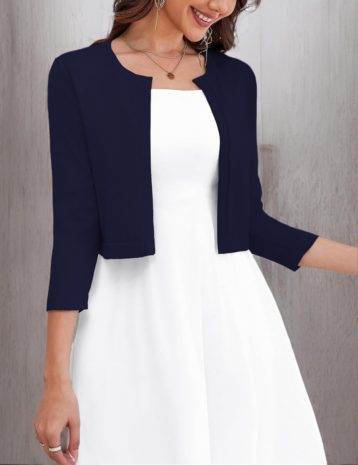 OmicGot Women's 3/4 Sleeve Open Front Knit Cropped Bolero Shrug Cardigan Sweater for Women S-XL - Image 7