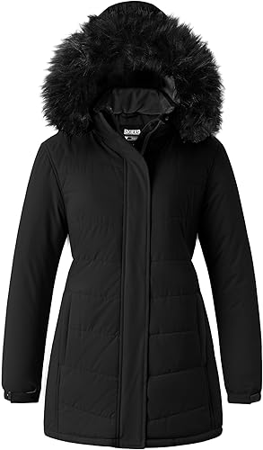 Skieer Chaqueta de esquí impermeable para mujer, resistente al viento, abrigo de invierno cálido grueso acolchado para la nieve