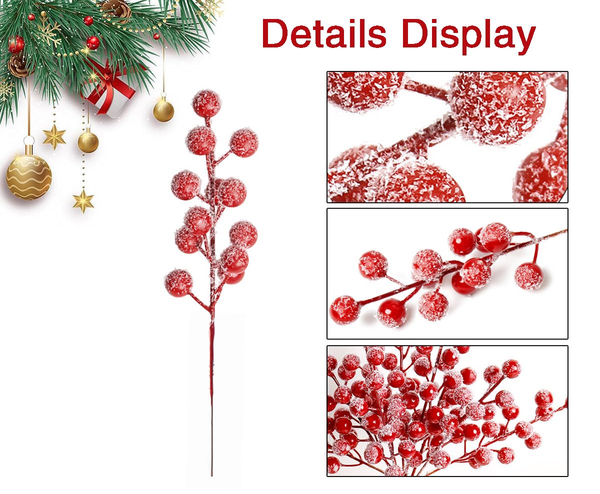10 Pcs Artificial Snowy Berry Stems 8.7 Inch Red Berries Picks Christmas Frosted Holly Berry Stems Twigs Winter Branches for Xmas Decorations DIY Crafts Wreath Winter Season Home Party Dcor - Image 4