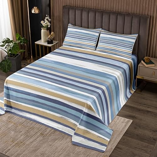 Erosebridal Juego de edredón tamaño individual, color marrón, azul marino, beige, blanco, verde azulado, gris, juego de ropa de cama estética a