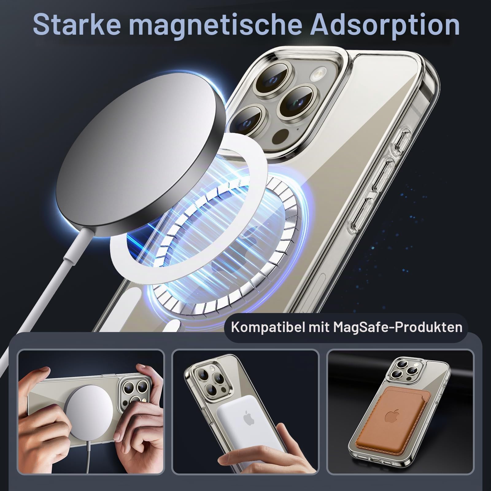 JETech Magnetische Hülle für iPhone 15 Pro Max, Durchsichtig – Ansicht 3