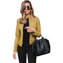 Womens Long Sleeve Fall Jacket Zipper Solid Color Blazer Casual Faux Leather Coat