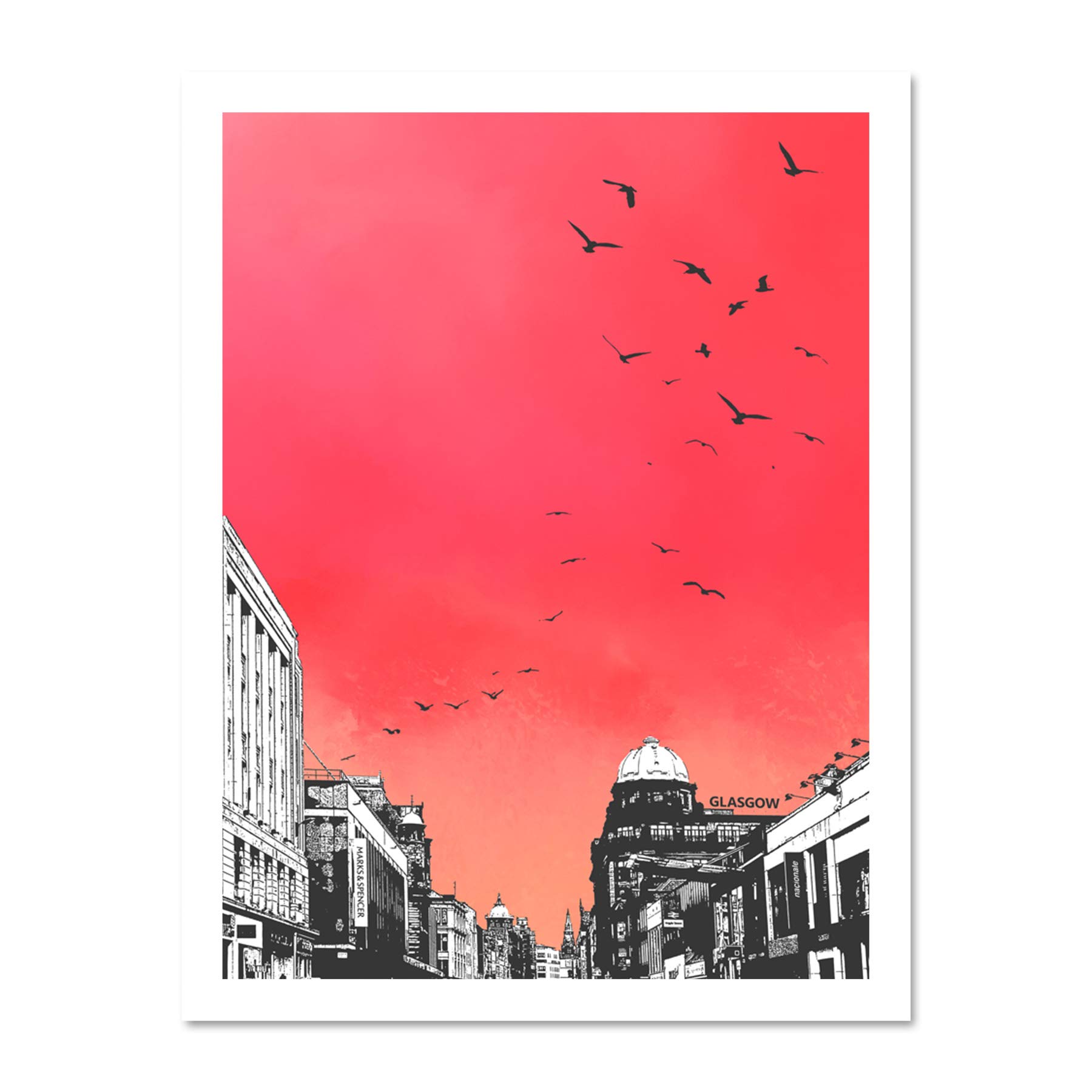 Wee Blue Coo Rooftop Birds Glasgow 18x24 Large Framed Art Print Poster Wall Decor 18x24 inch