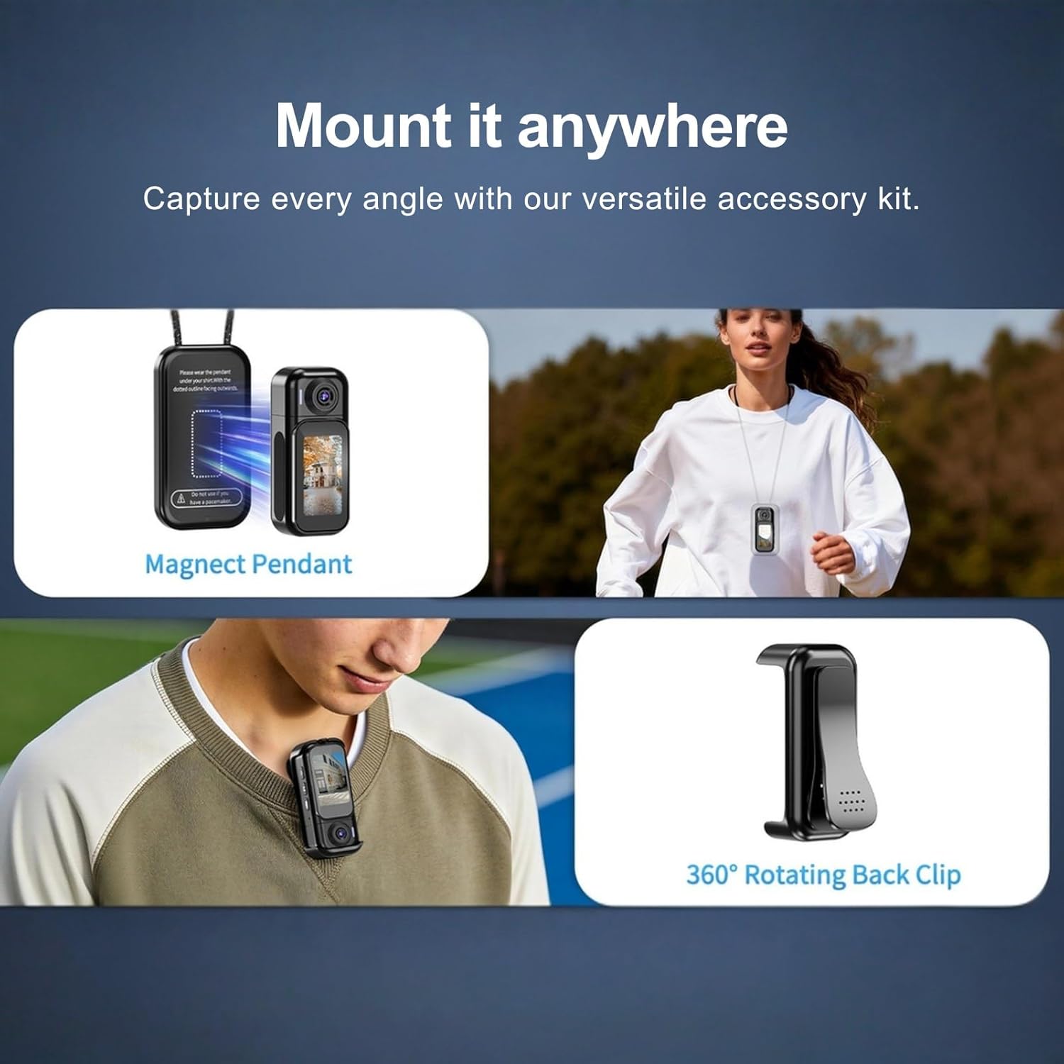 Mini Body Camera Video Recorder, 32GB Card, 1080P 180° Flip Lens Vlogging Cam, 150Mins Battery, Personal Security Chest Camera with Magnetic Clip for Police/Patrol/Delivery/Home