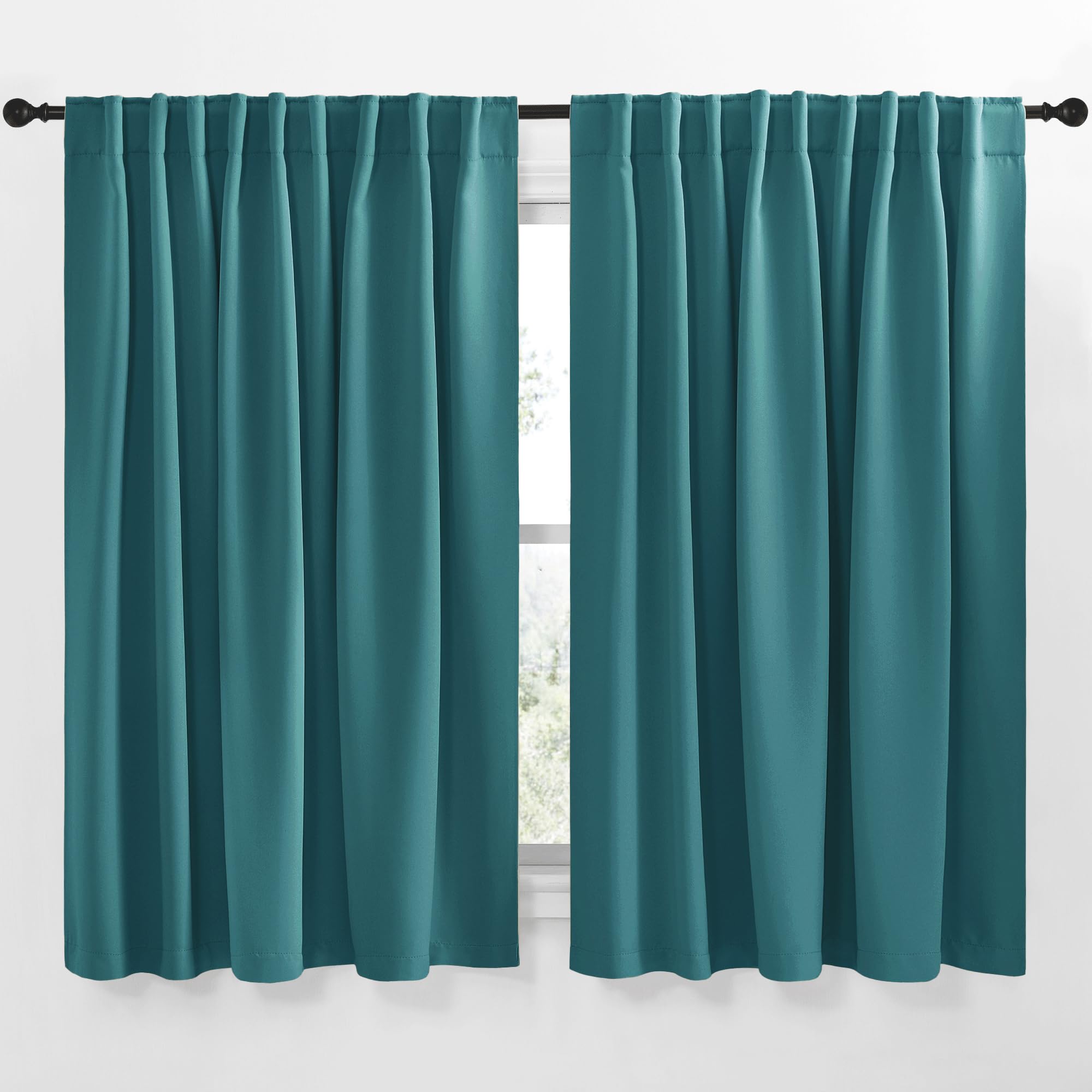 NICETOWN Blackout Curtain Panels Window Draperies - (Sea Teal Color) 62x63 inch, 2 Pieces, Insulating Room Darkening Blackout Drapes for Doorway Shower Bathroom Laundry Room Bifold Door