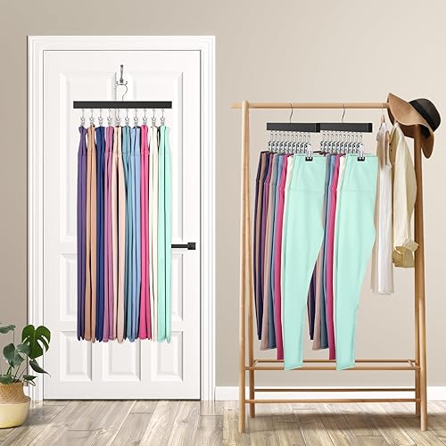 Miniatura 10 de ORROENS - Organizador de leggings para armario perchas de madera con clips para 24 leggings pantalones y jeans organizador colgante de armario con