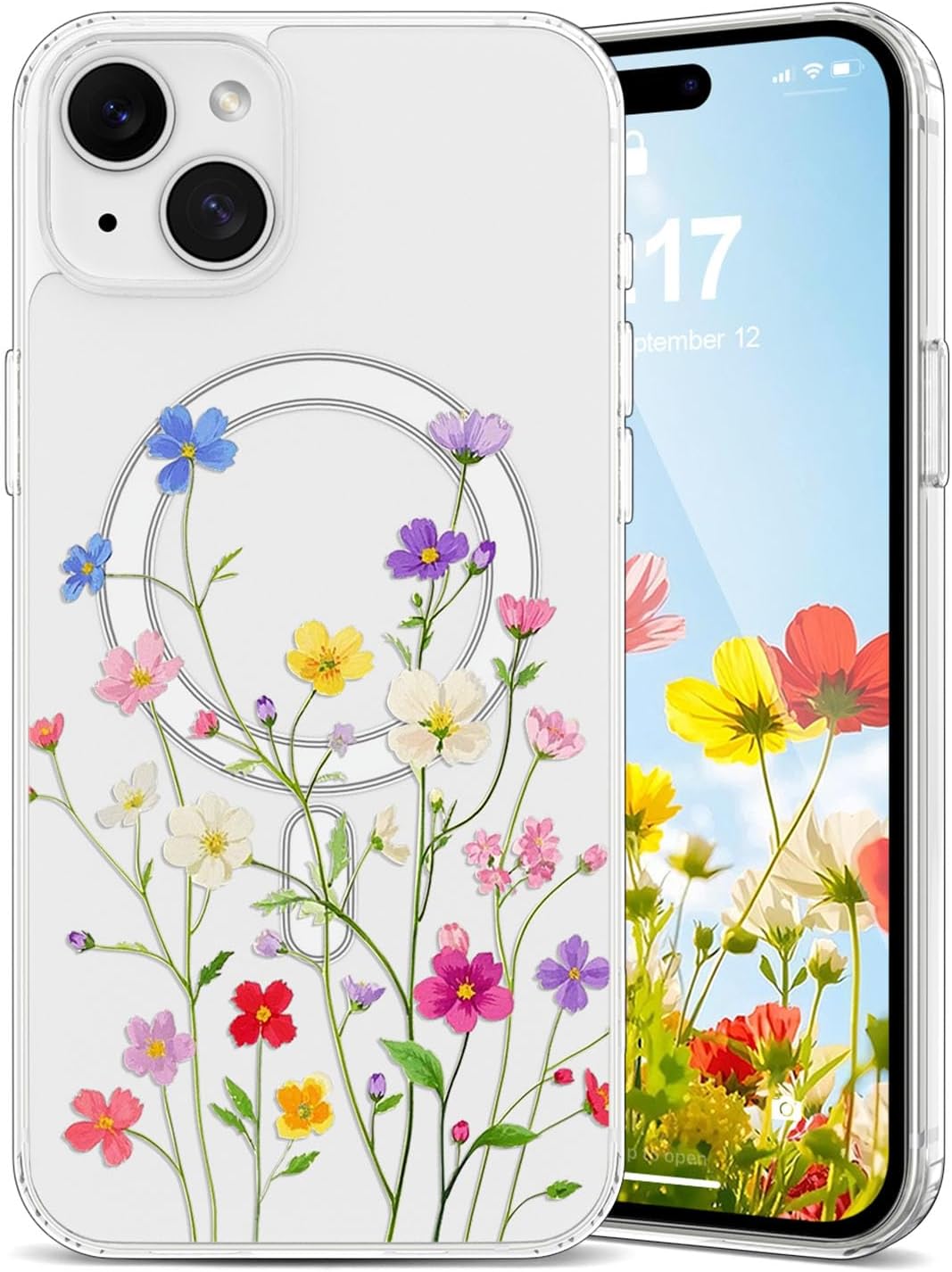EYZUTAK Magnetic for iPhone 13/iPhone 14 Case Flower Clear Case,Flower Vine