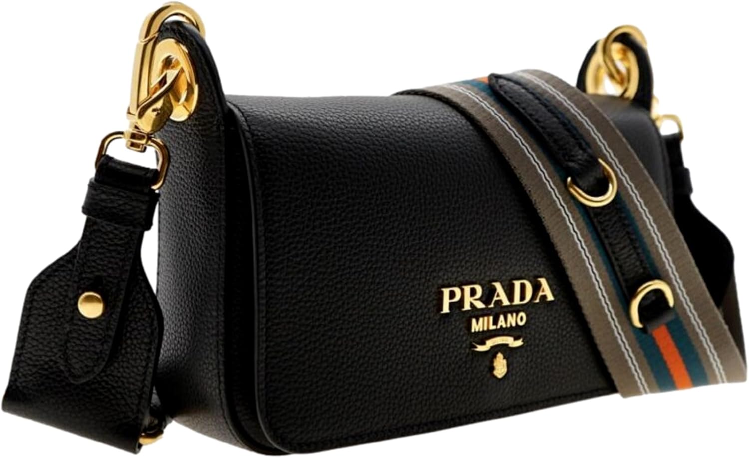 Prada Milano Small Leather Crossbody Bag, Black with Web Strap, 8 x 5 x 2 inches - Image 2